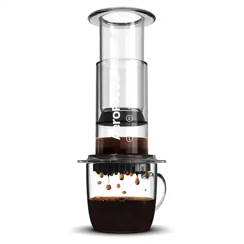 Aeropress Clear Coffee Press – 3 in 1 brew method combines French Press, Pourover, Espresso - Full bodied coffee without grit or bitterness - Small portable coffee maker for camping & travel