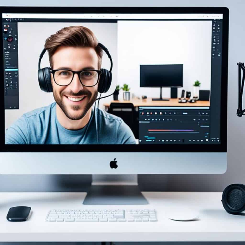 desktop computer with webcam for vlogging