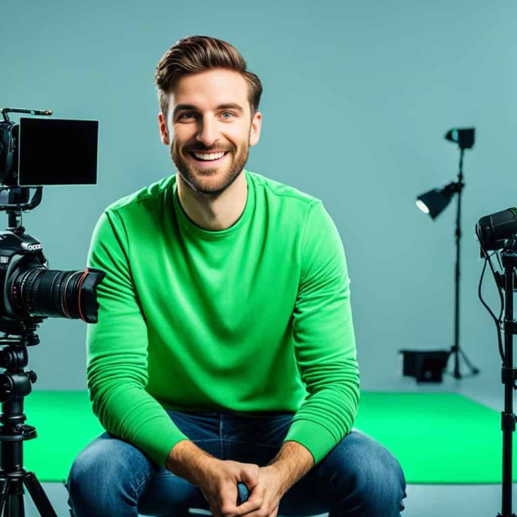 vlogger using a green screen studio