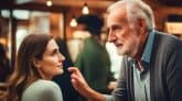 younger woman flirting with older man