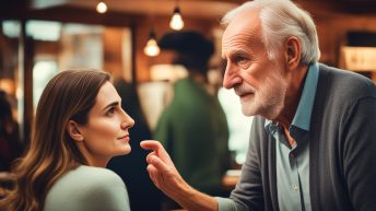 younger woman flirting with older man